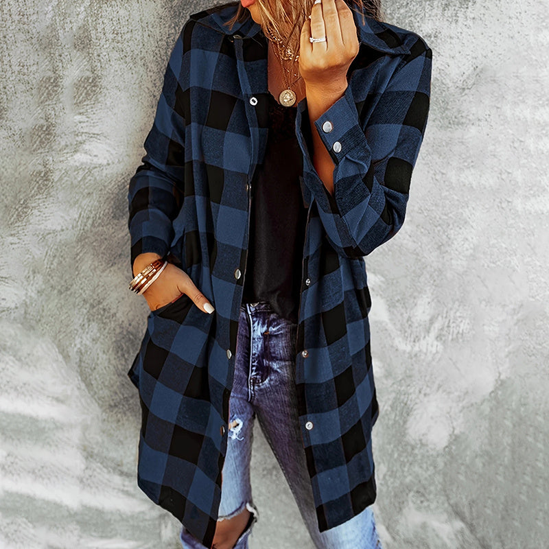 Women's Long Sleeve Plaid Print Button Front Casual Shirt For Spring & Fall