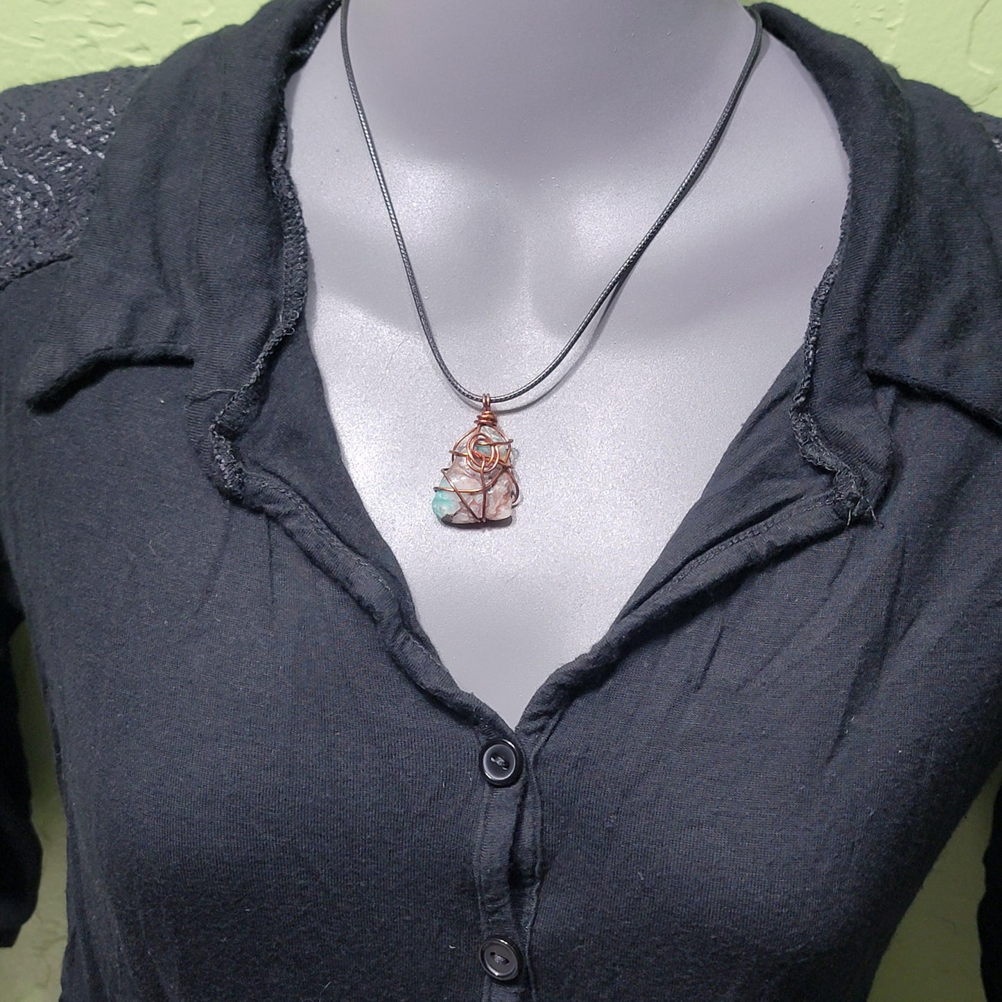 Chrysocolla Rock Necklace | Wire Wrapped Copper Ore Pendant | Handmade Arizona Jewelry