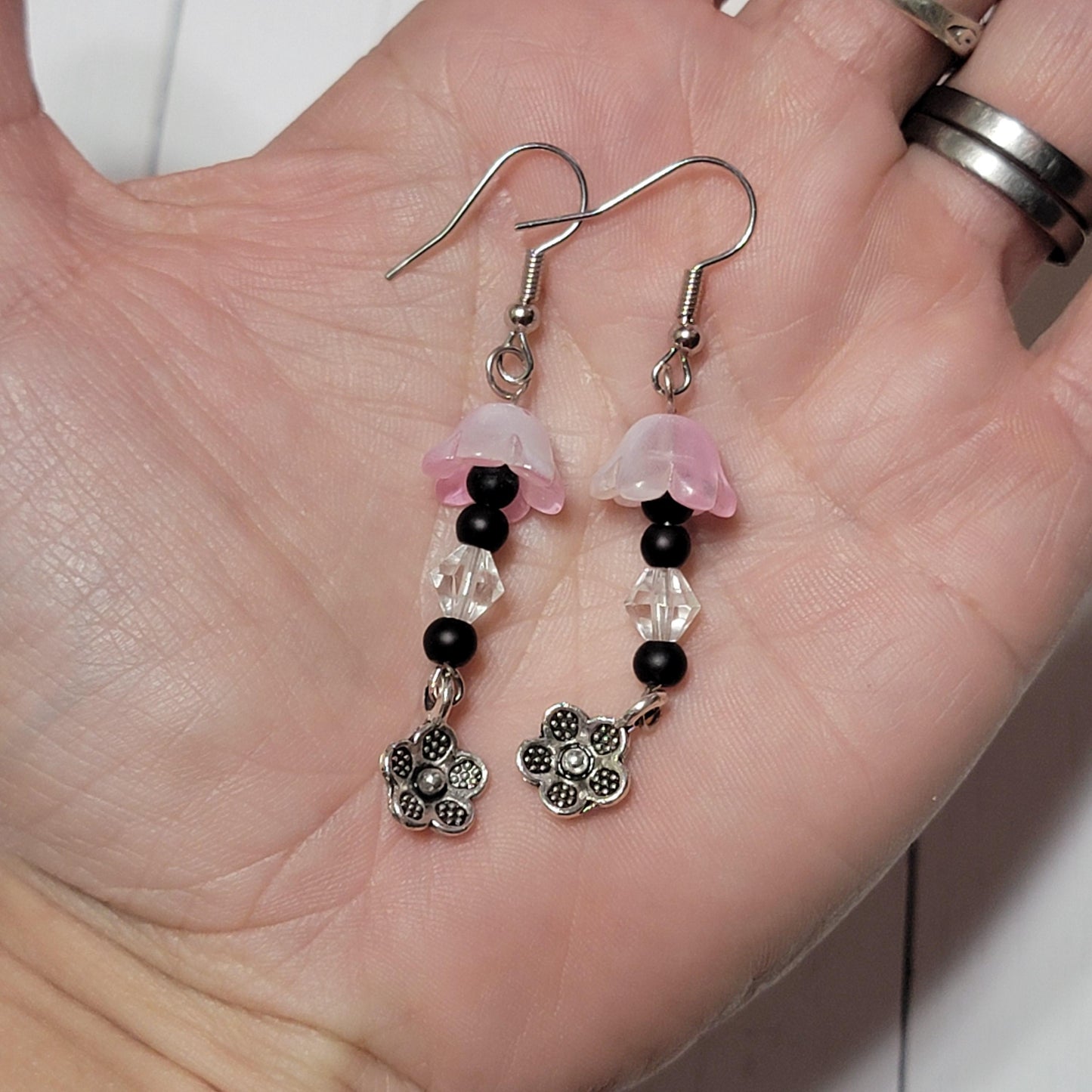 Cute Dangly Flower Earrings, Handmade Nature Themed Beaded Jewelry for Spring
