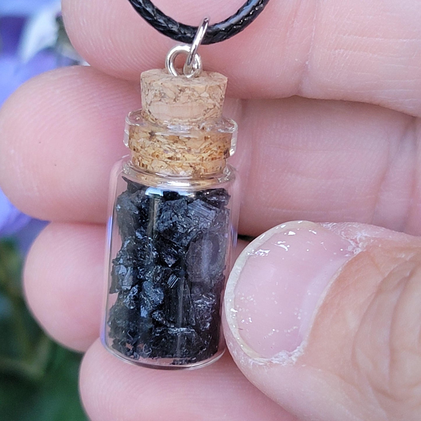 Black Tourmaline Necklace | Schorl Crystals in Bottle | Grounding Pendant with Tree of Life | Natural Rock and Mineral Jewelry