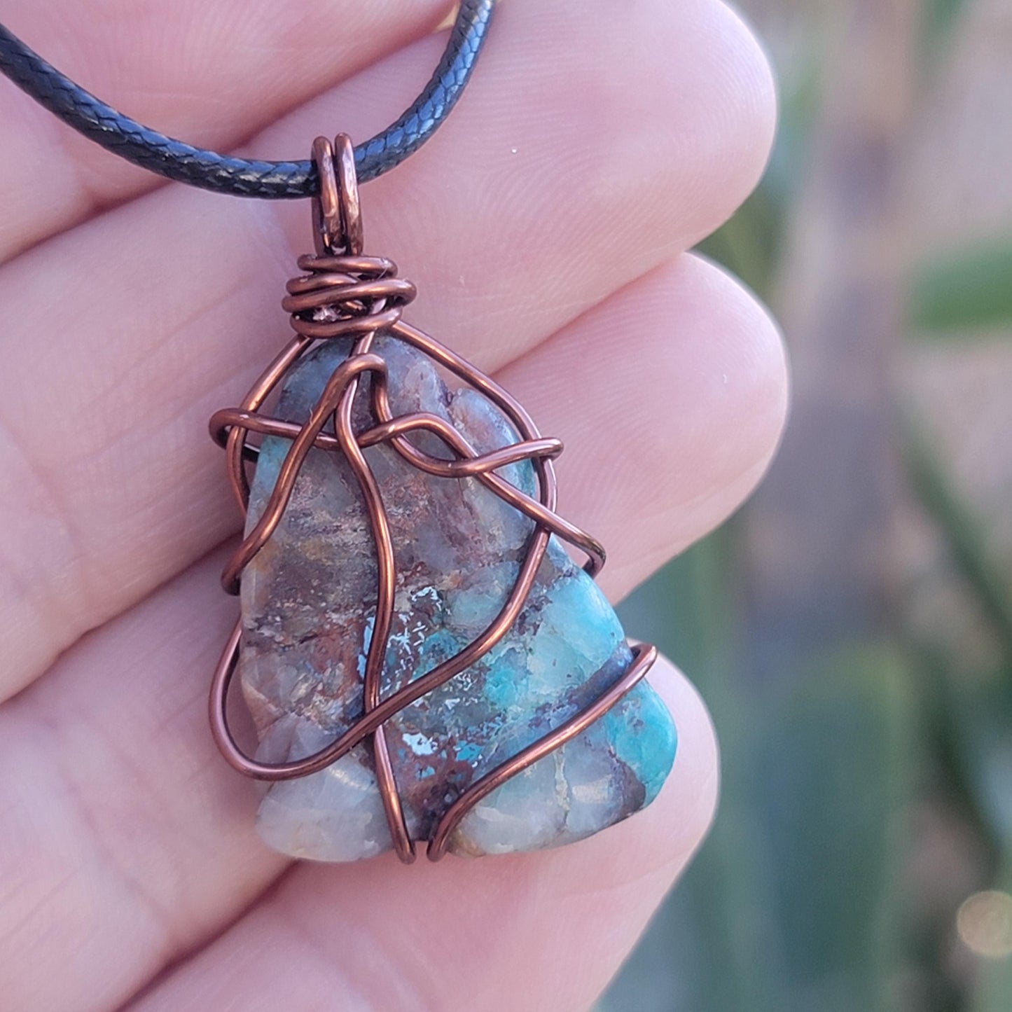 Chrysocolla Rock Necklace | Wire Wrapped Copper Ore Pendant | Handmade Arizona Jewelry