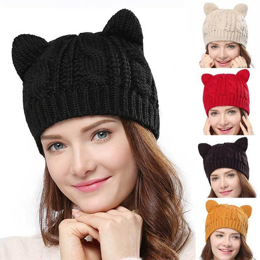Cat Ear Beanie for Winter Cute Knitted Hat