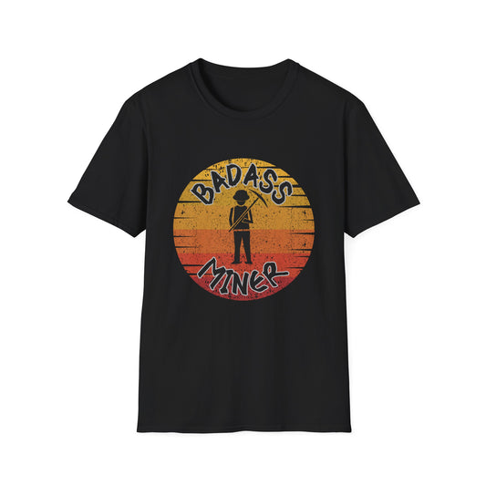 Badass Miner Geology Shirt - Rockhound Geologist with Pickaxe Unisex Softstyle T-Shirt