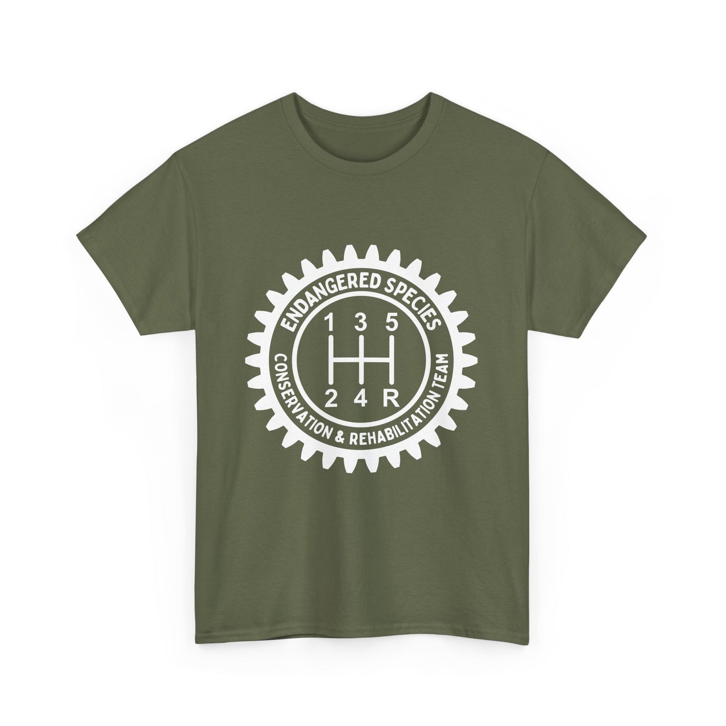 Manual Transmission Stick Shift Humor Tee Shirt - Endangered Species Conservation & Rehabilitation Team - White Print