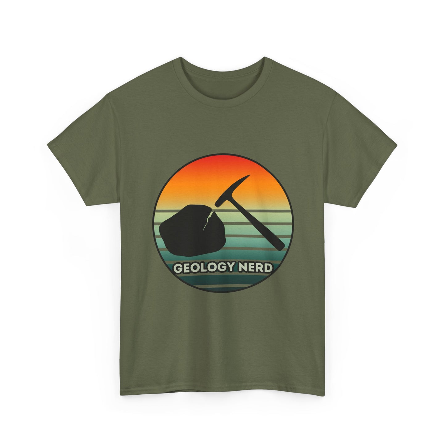 Geology Nerd Unisex Heavy Cotton Tee | Silhouette Sunset Rock Hammer | Perfect for Rock Lovers, Science Buffs, Casual Outfits, Gift for Geologists, Excursion Wear