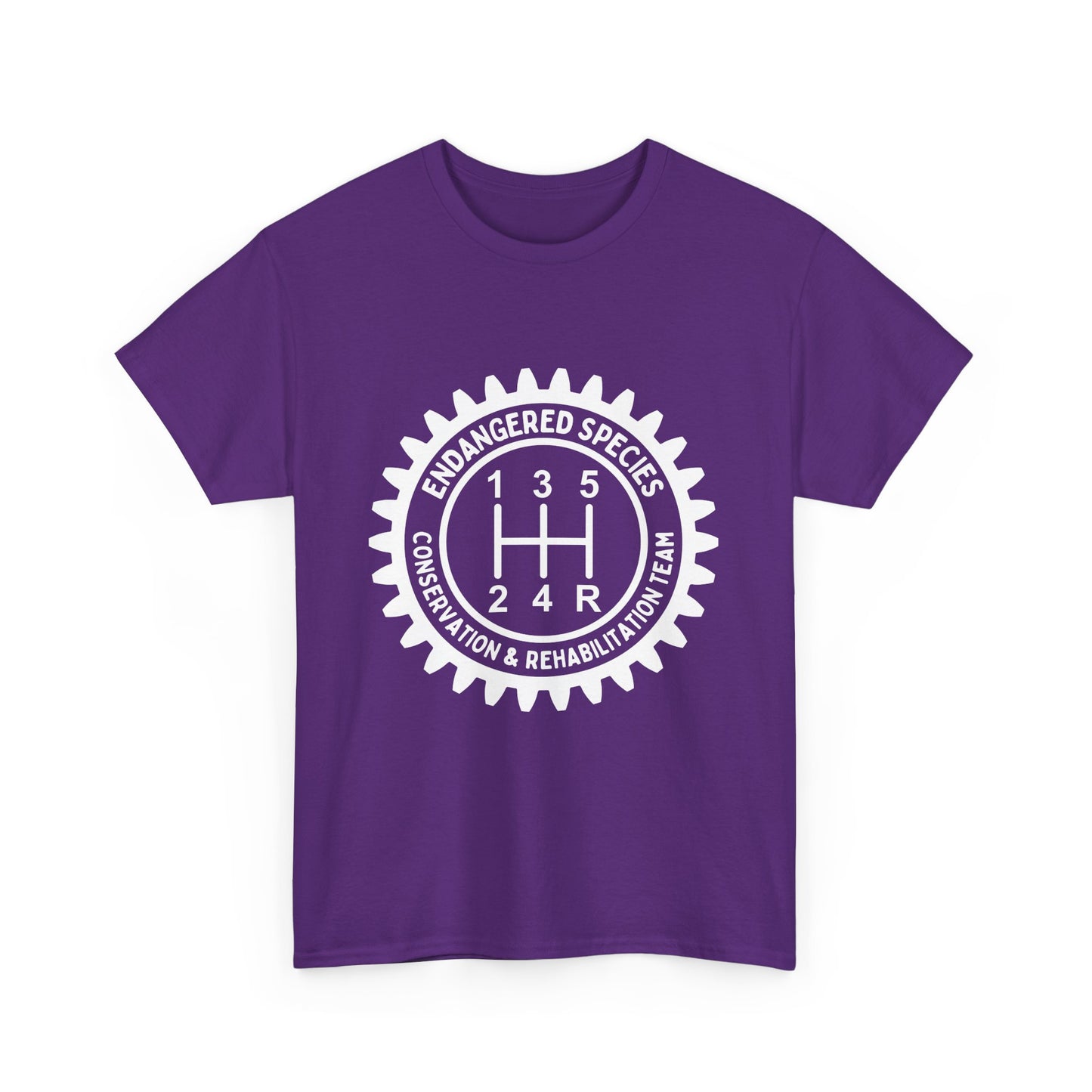 Manual Transmission Stick Shift Humor Tee Shirt - Endangered Species Conservation & Rehabilitation Team - White Print