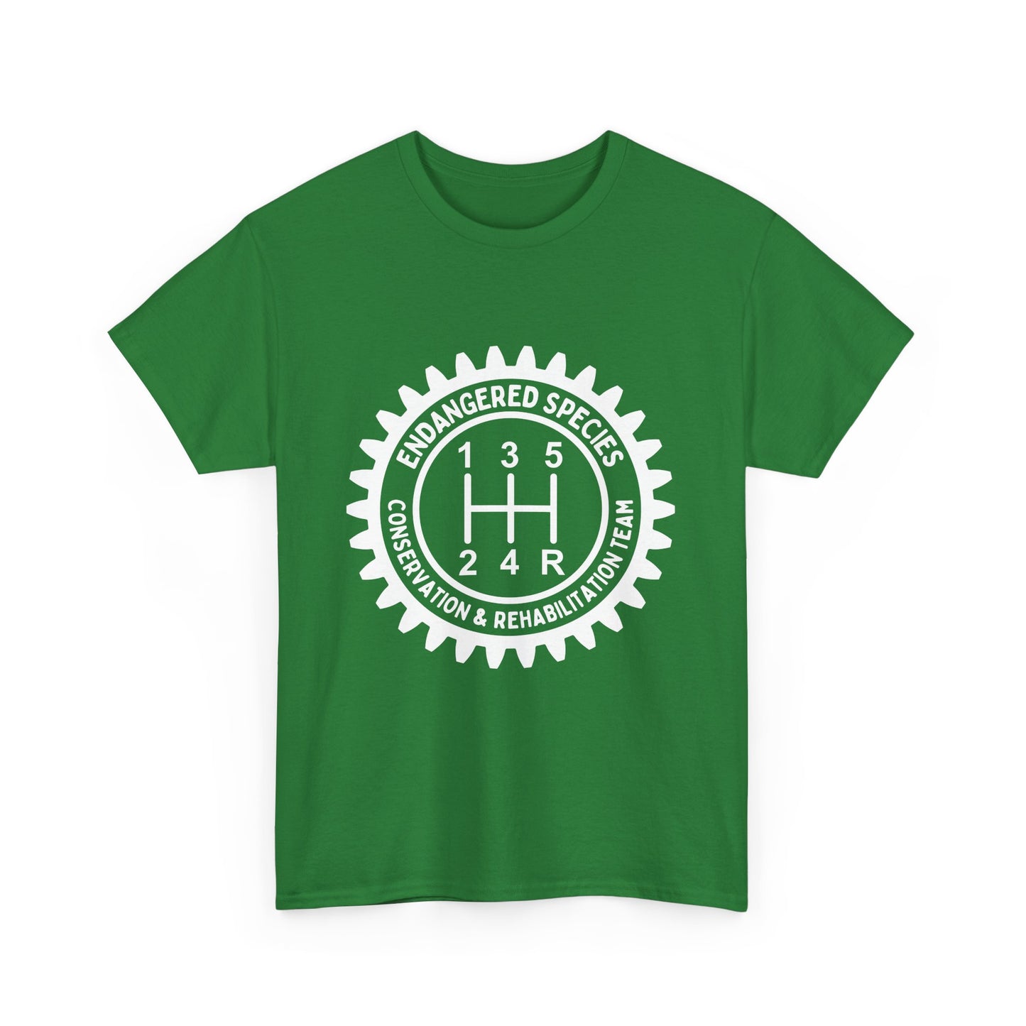 Manual Transmission Stick Shift Humor Tee Shirt - Endangered Species Conservation & Rehabilitation Team - White Print