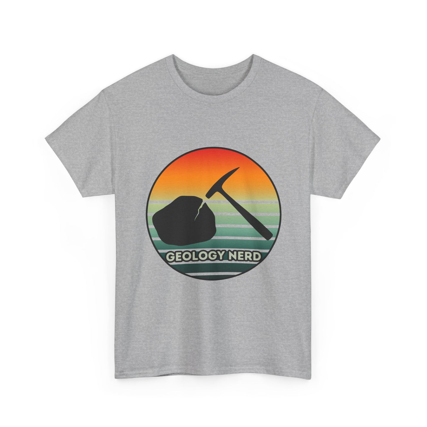 Geology Nerd Unisex Heavy Cotton Tee | Silhouette Sunset Rock Hammer | Perfect for Rock Lovers, Science Buffs, Casual Outfits, Gift for Geologists, Excursion Wear