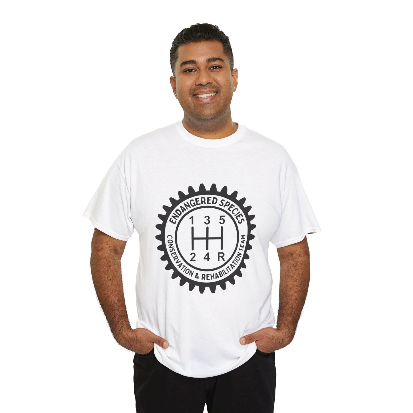 Manual Transmission Stick Shift Humor Tee - Endangered Species Conservation & Rehabilitation Team - Black Print