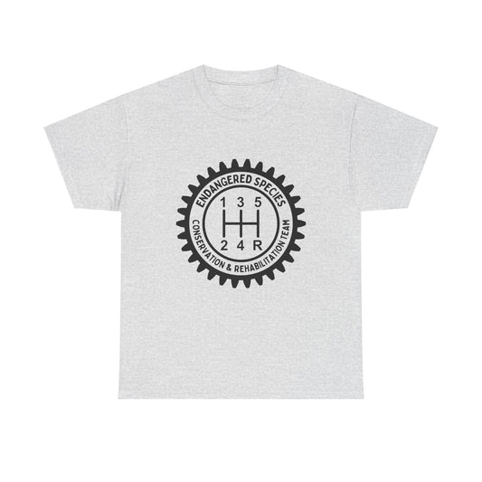 Manual Transmission Stick Shift Humor Tee - Endangered Species Conservation & Rehabilitation Team - Black Print