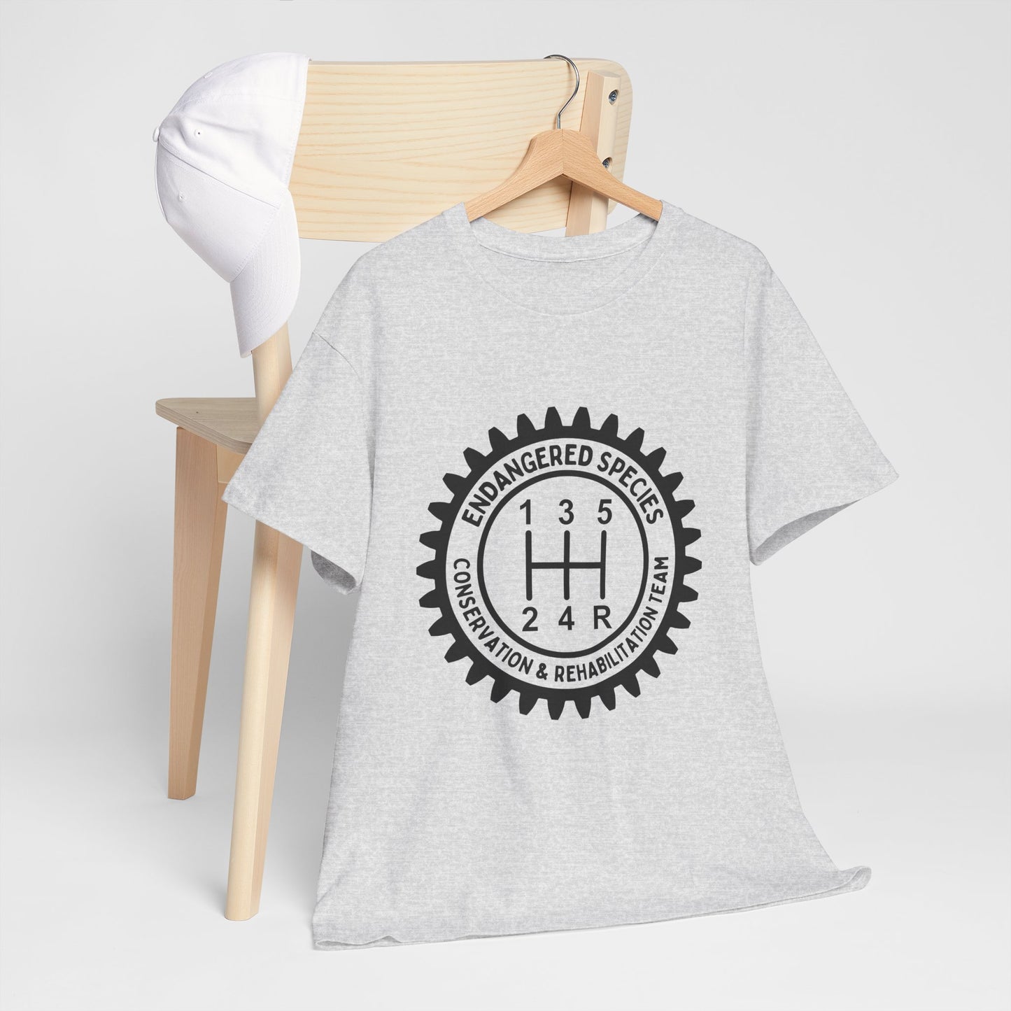 Manual Transmission Stick Shift Humor Tee - Endangered Species Conservation & Rehabilitation Team - Black Print