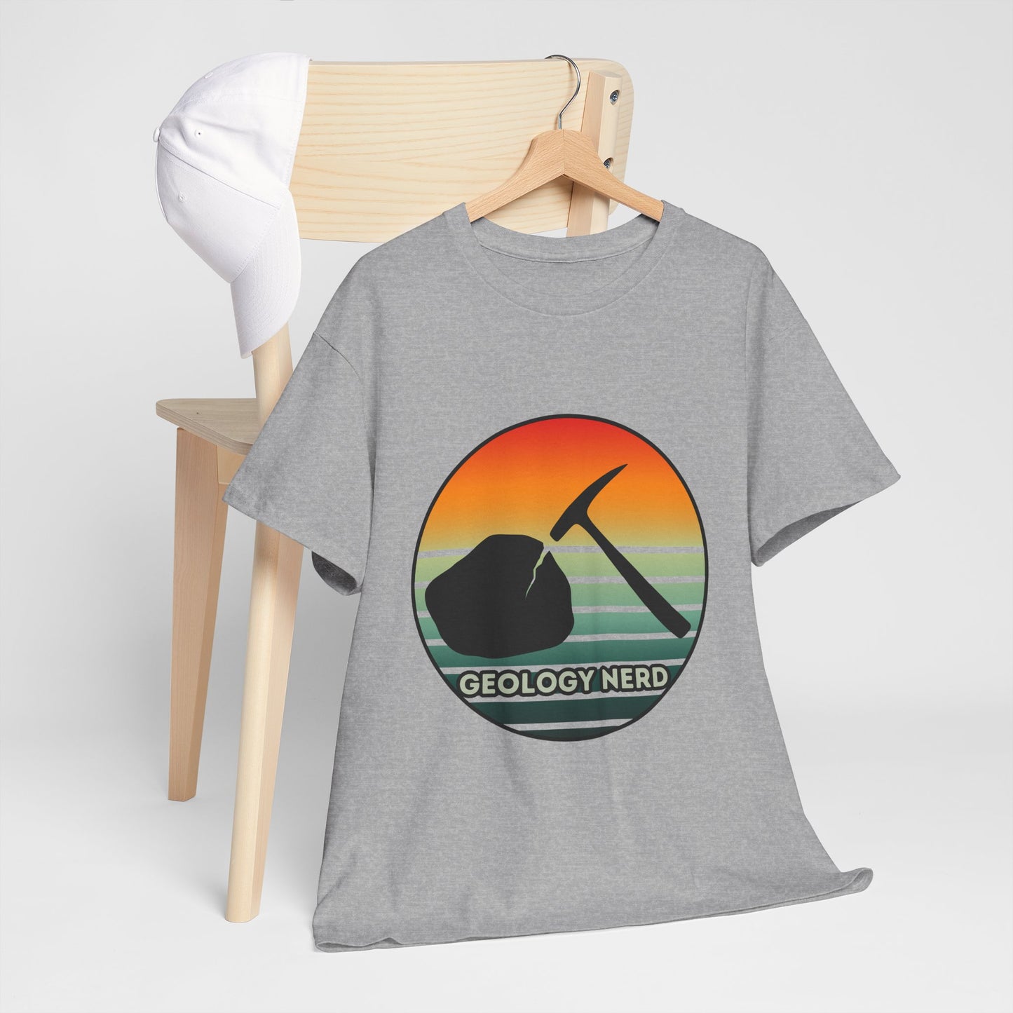 Geology Nerd Unisex Heavy Cotton Tee | Silhouette Sunset Rock Hammer | Perfect for Rock Lovers, Science Buffs, Casual Outfits, Gift for Geologists, Excursion Wear