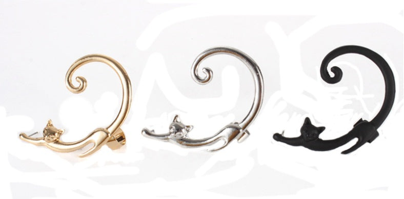 Whimsical Style Cat Post Earring with Ear Cuff Cute Animal Stud Earring