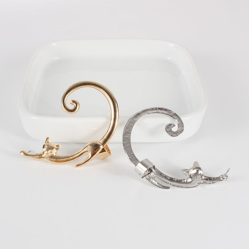 Whimsical Style Cat Post Earring with Ear Cuff Cute Animal Stud Earring