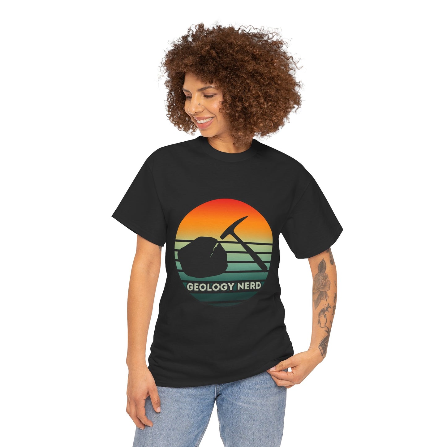 Geology Nerd Unisex Heavy Cotton Tee | Silhouette Sunset Rock Hammer | Perfect for Rock Lovers, Science Buffs, Casual Outfits, Gift for Geologists, Excursion Wear
