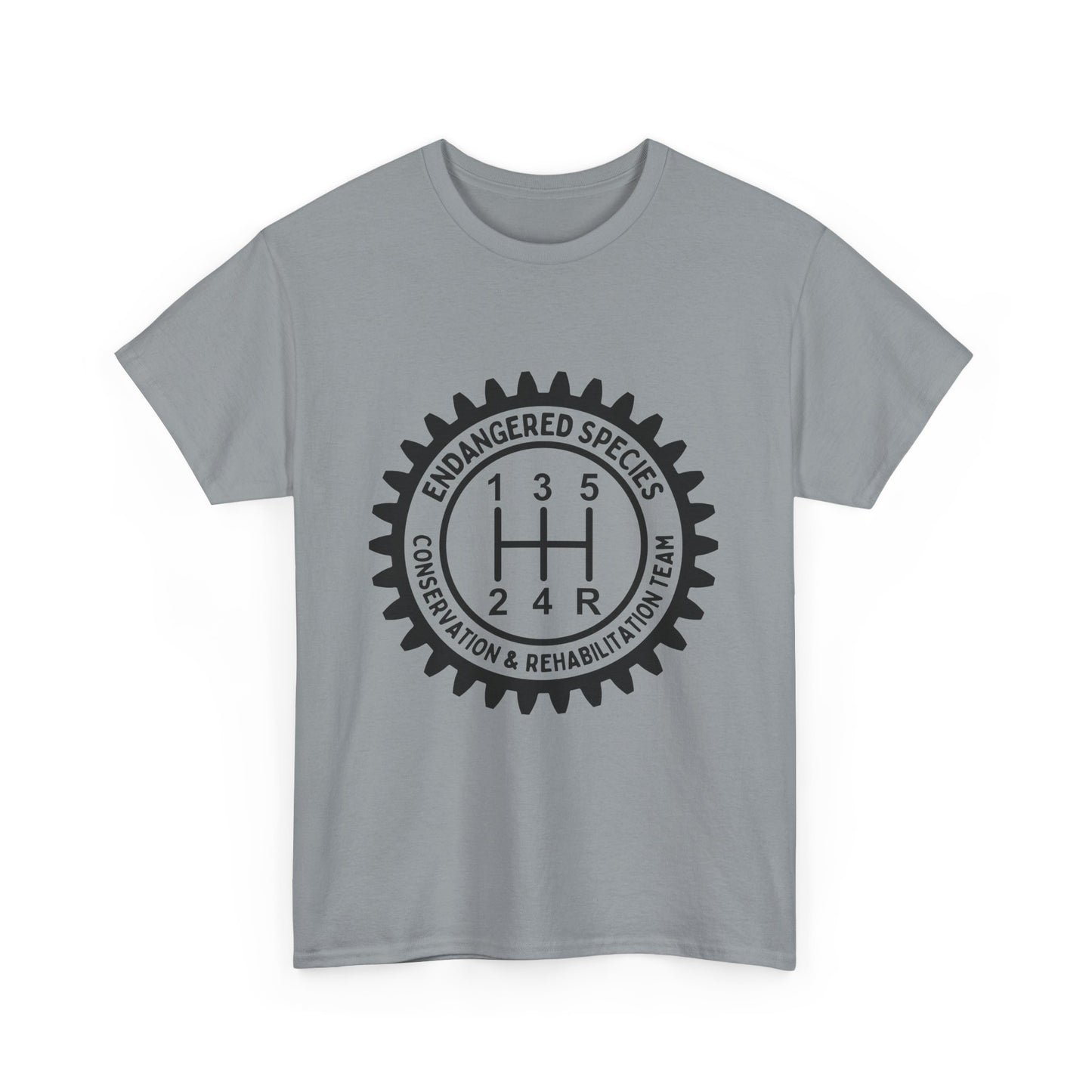 Manual Transmission Stick Shift Humor Tee - Endangered Species Conservation & Rehabilitation Team - Black Print