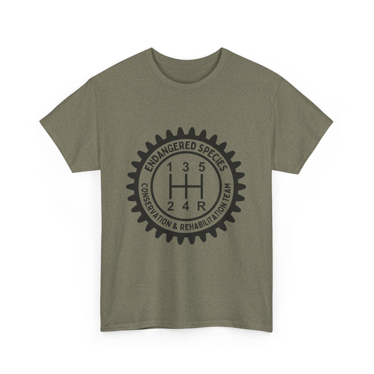 Manual Transmission Stick Shift Humor Tee - Endangered Species Conservation & Rehabilitation Team - Black Print