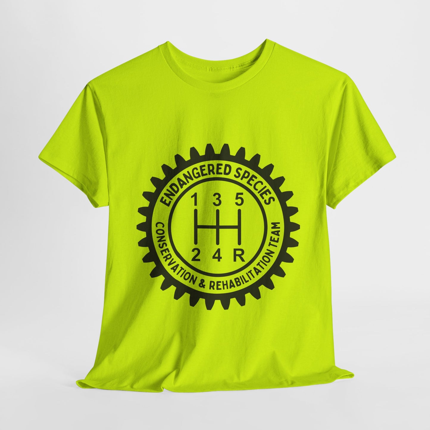 Manual Transmission Stick Shift Humor Tee - Endangered Species Conservation & Rehabilitation Team - Black Print