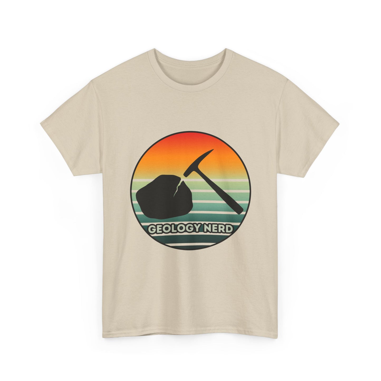 Geology Nerd Unisex Heavy Cotton Tee | Silhouette Sunset Rock Hammer | Perfect for Rock Lovers, Science Buffs, Casual Outfits, Gift for Geologists, Excursion Wear