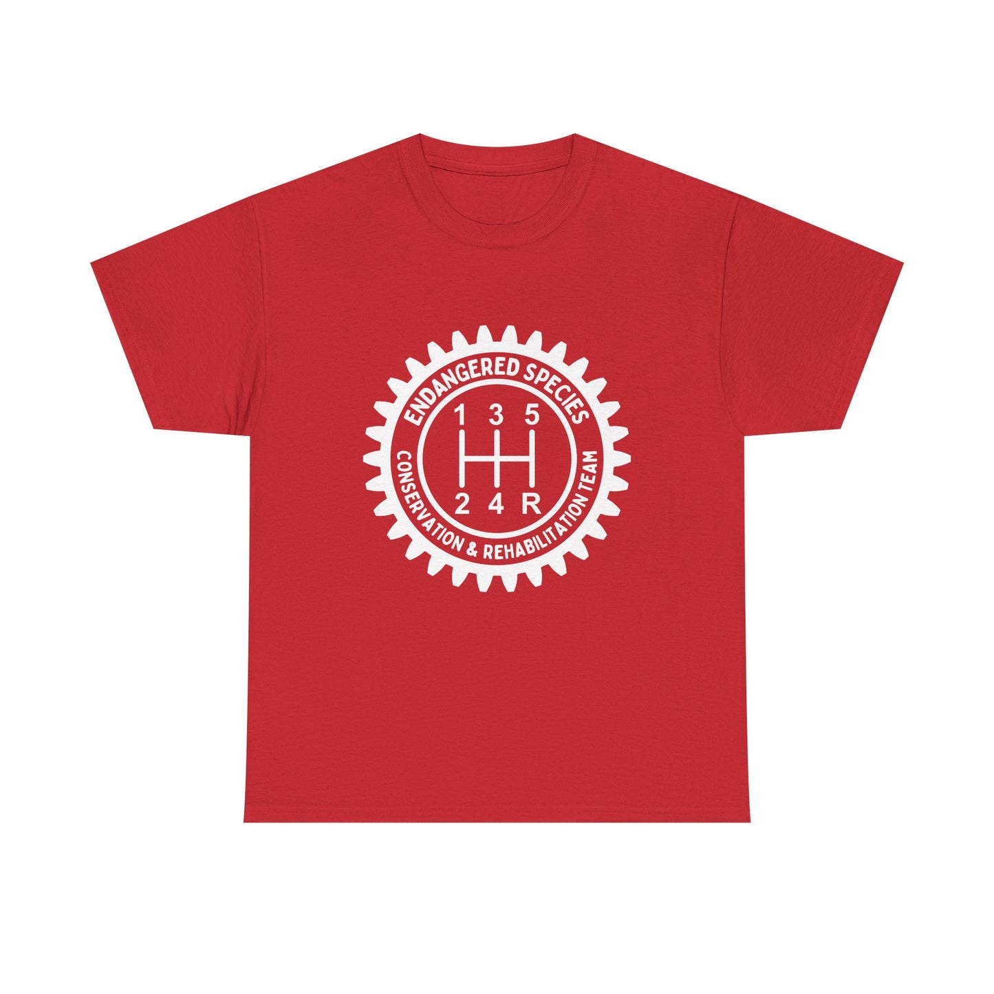 Manual Transmission Stick Shift Humor Tee Shirt - Endangered Species Conservation & Rehabilitation Team - White Print
