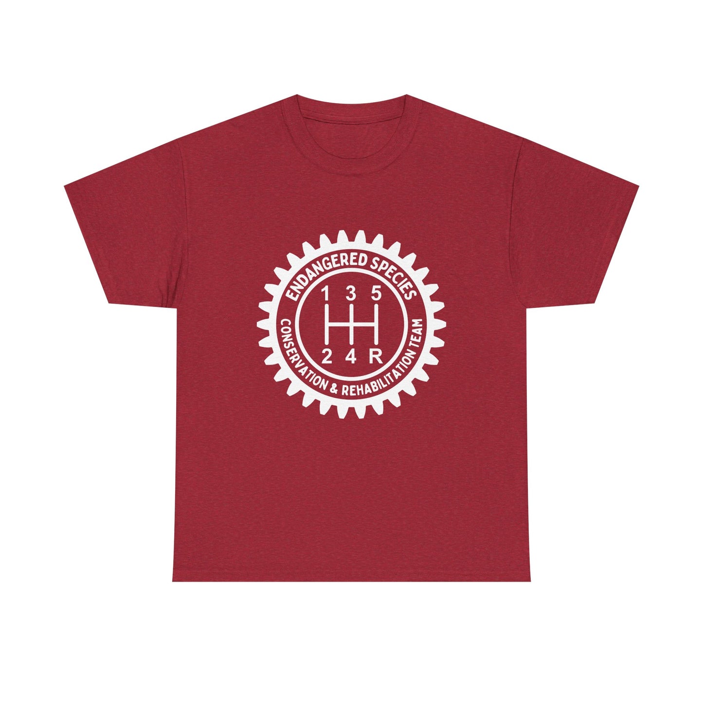 Manual Transmission Stick Shift Humor Tee Shirt - Endangered Species Conservation & Rehabilitation Team - White Print