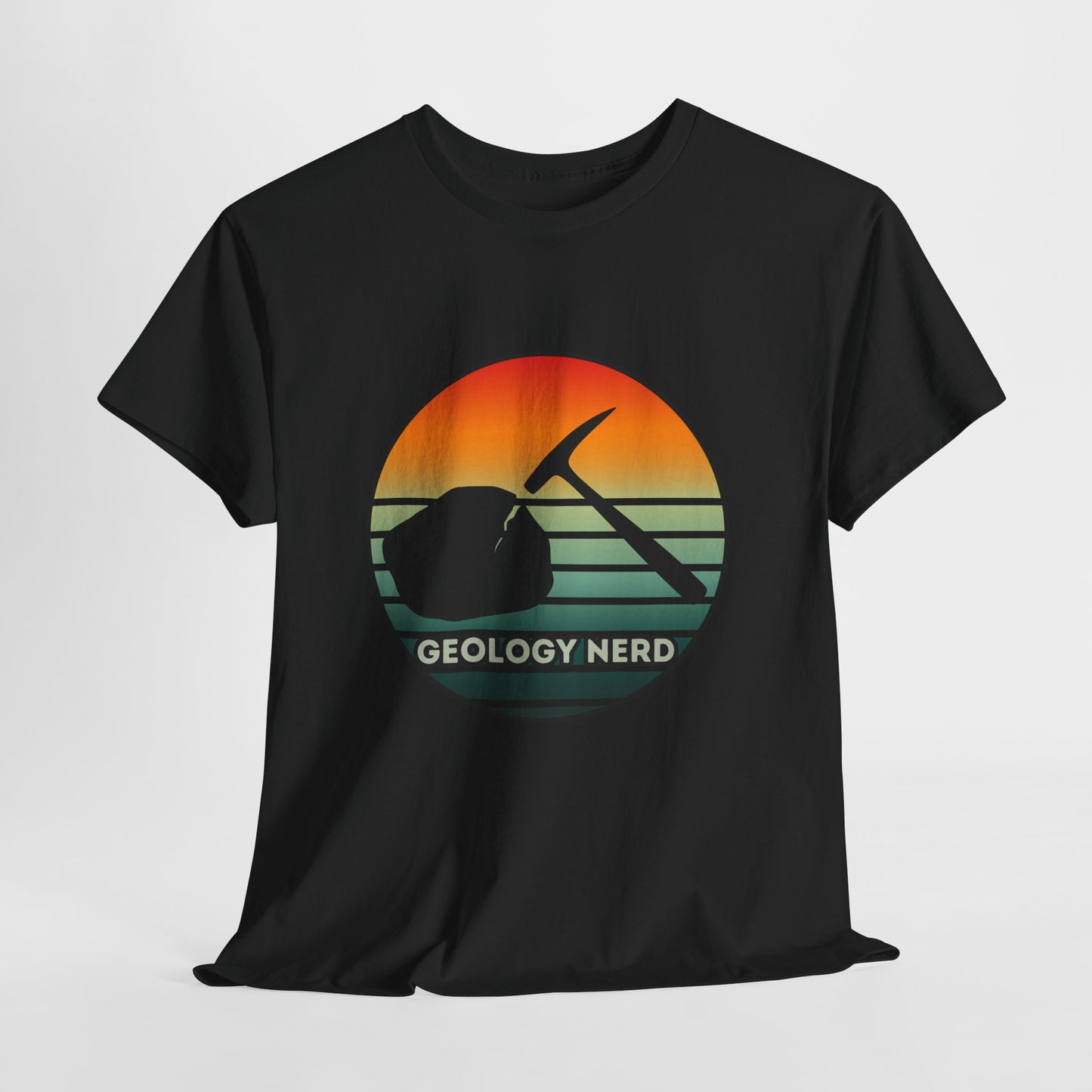 Geology Nerd Unisex Heavy Cotton Tee | Silhouette Sunset Rock Hammer | Perfect for Rock Lovers, Science Buffs, Casual Outfits, Gift for Geologists, Excursion Wear