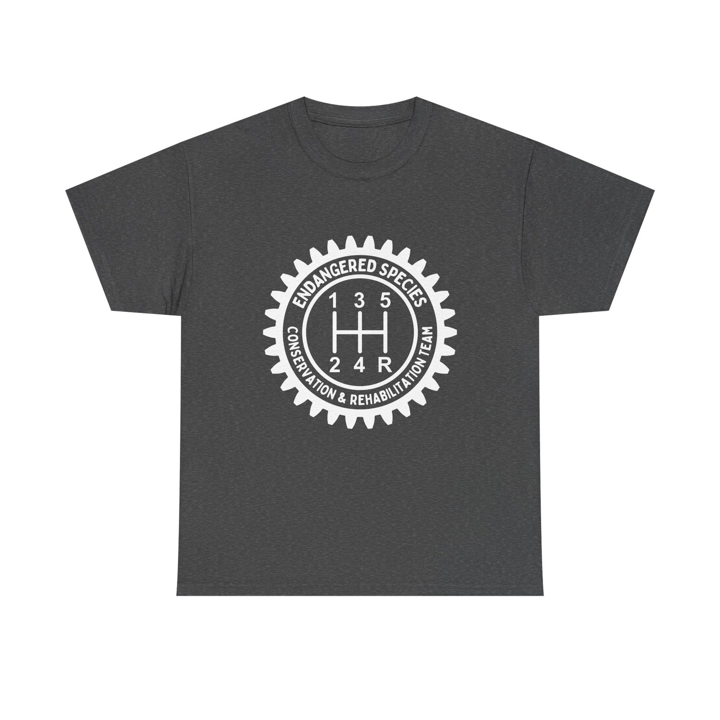 Manual Transmission Stick Shift Humor Tee Shirt - Endangered Species Conservation & Rehabilitation Team - White Print