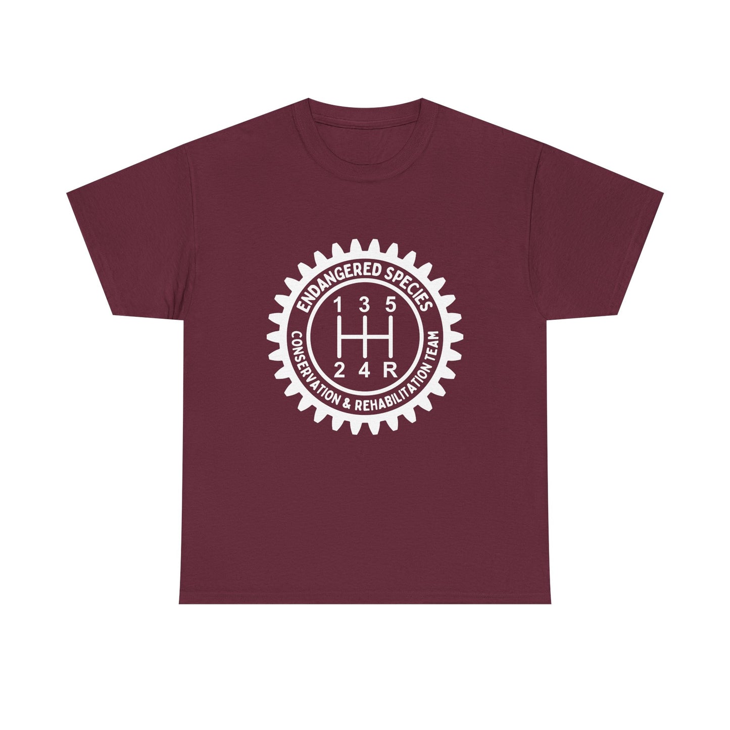 Manual Transmission Stick Shift Humor Tee Shirt - Endangered Species Conservation & Rehabilitation Team - White Print
