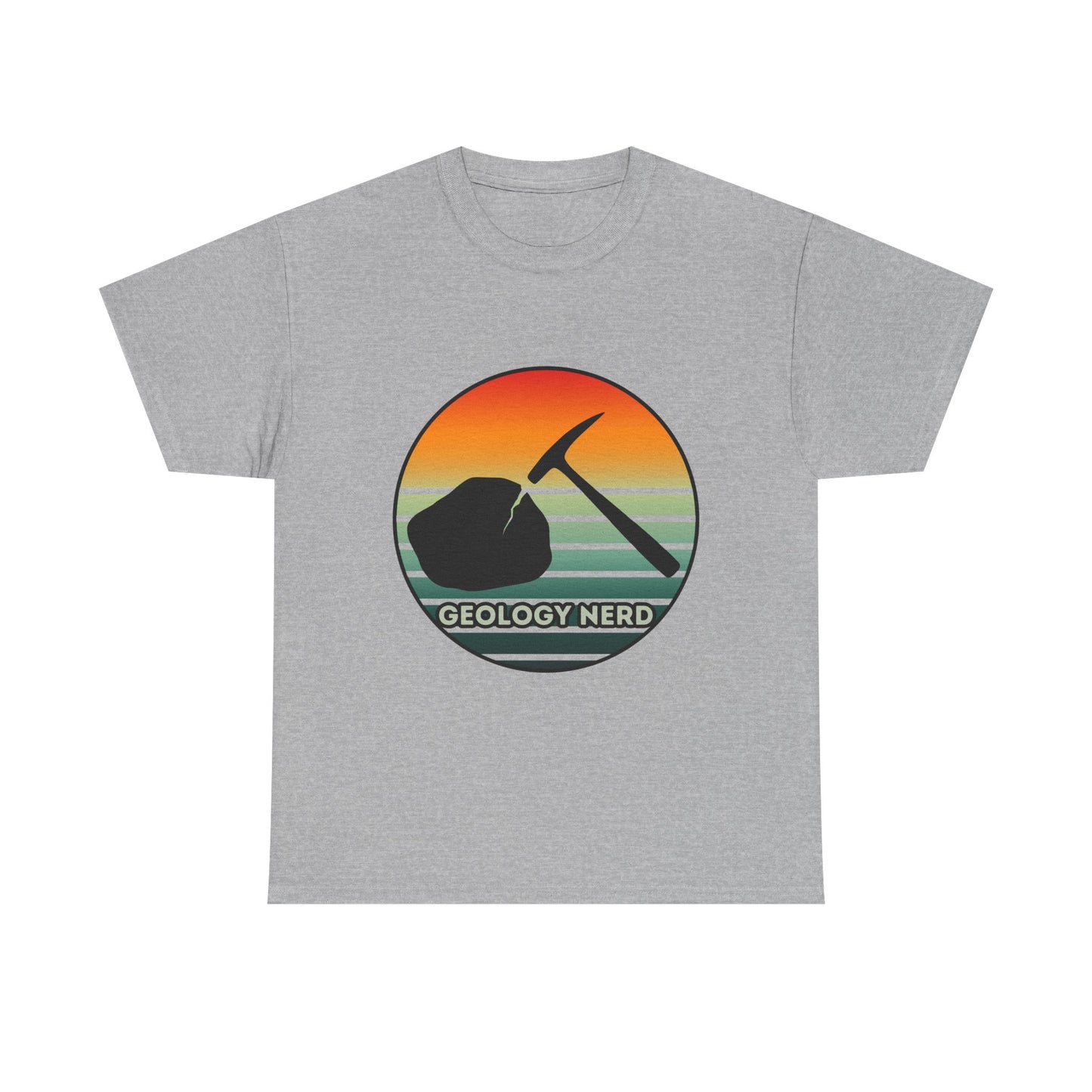 Geology Nerd Unisex Heavy Cotton Tee | Silhouette Sunset Rock Hammer | Perfect for Rock Lovers, Science Buffs, Casual Outfits, Gift for Geologists, Excursion Wear