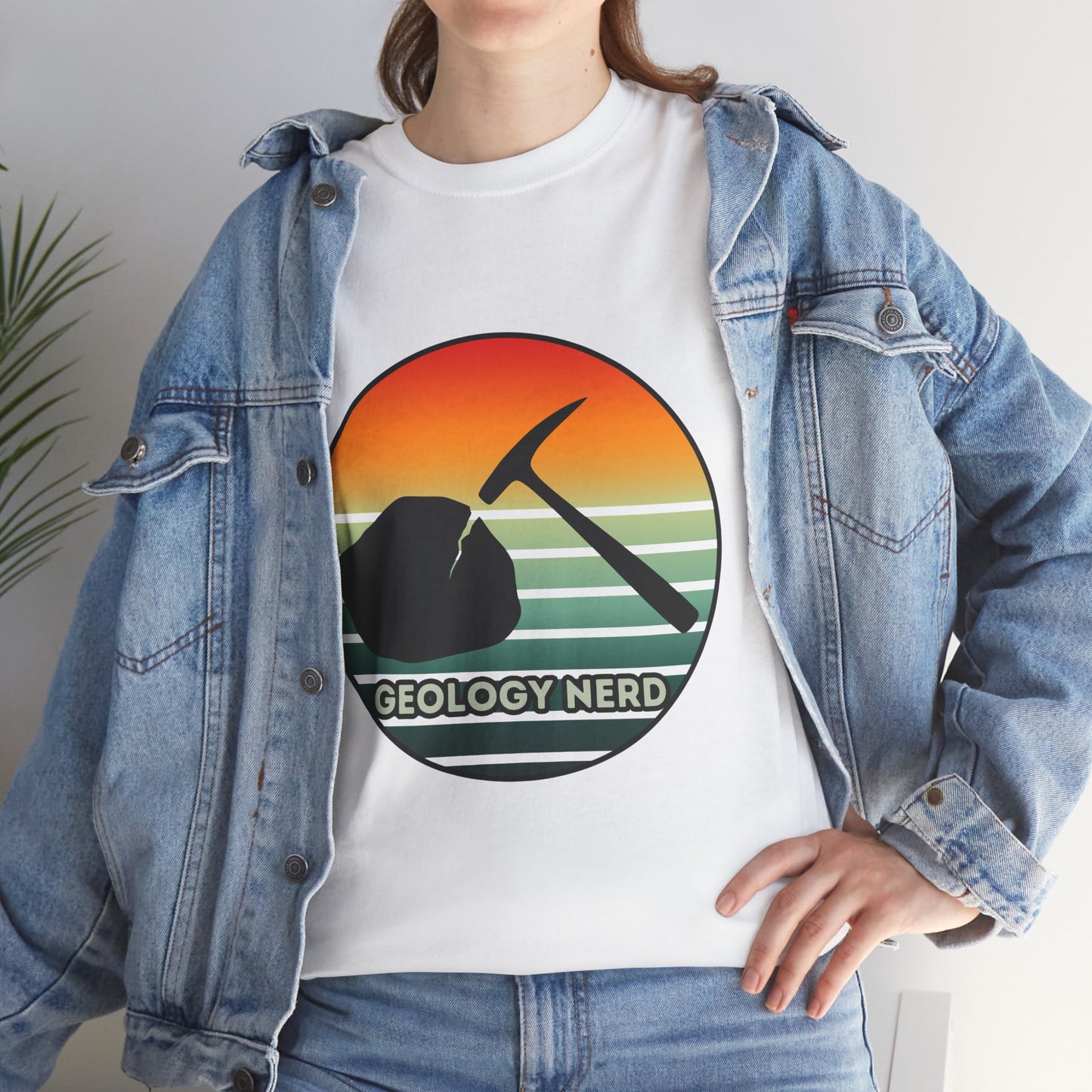 Geology Nerd Unisex Heavy Cotton Tee | Silhouette Sunset Rock Hammer | Perfect for Rock Lovers, Science Buffs, Casual Outfits, Gift for Geologists, Excursion Wear