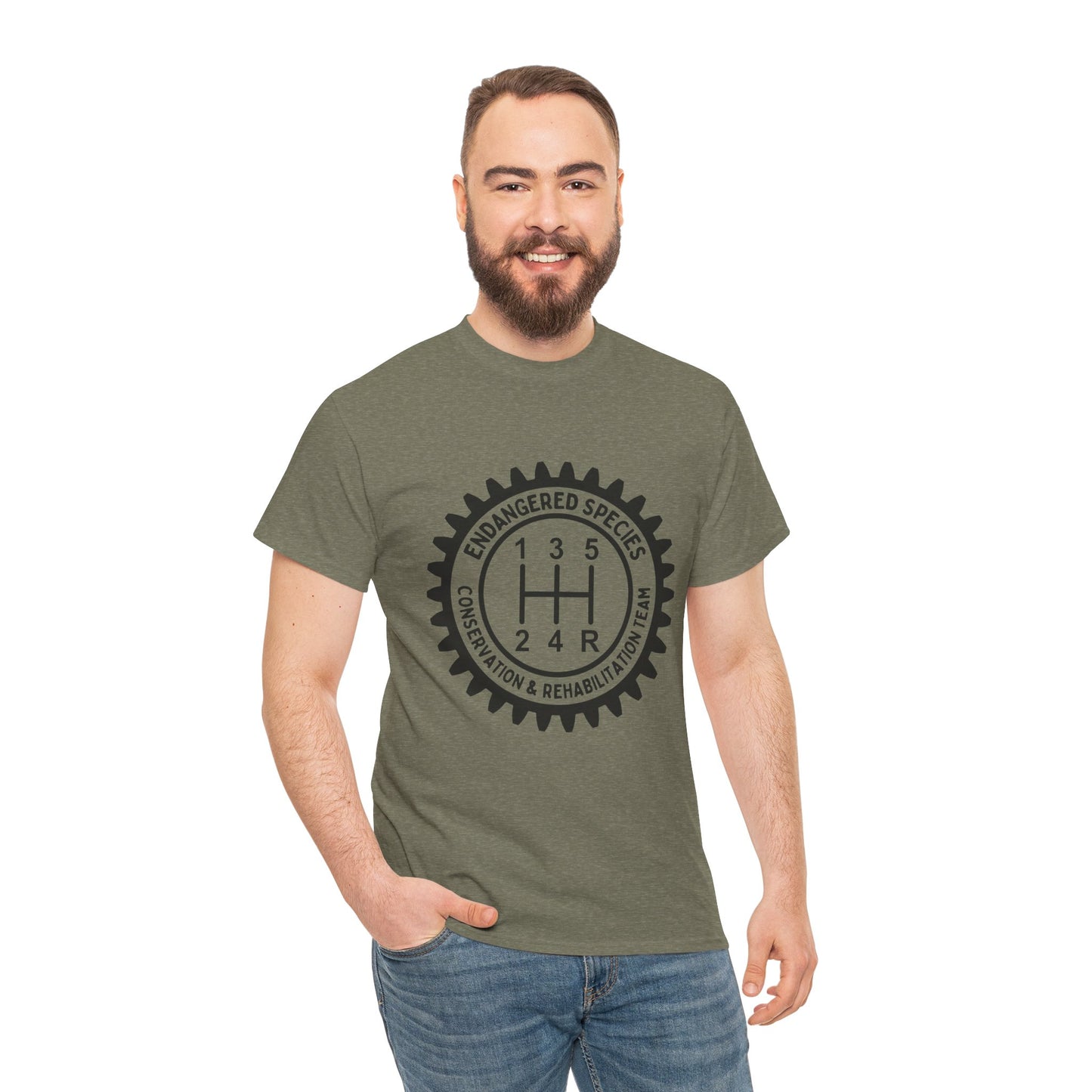 Manual Transmission Stick Shift Humor Tee - Endangered Species Conservation & Rehabilitation Team - Black Print