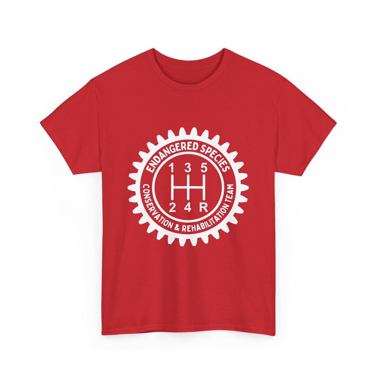 Manual Transmission Stick Shift Humor Tee Shirt - Endangered Species Conservation & Rehabilitation Team - White Print
