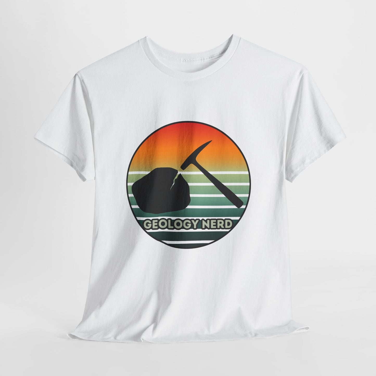Geology Nerd Unisex Heavy Cotton Tee | Silhouette Sunset Rock Hammer | Perfect for Rock Lovers, Science Buffs, Casual Outfits, Gift for Geologists, Excursion Wear