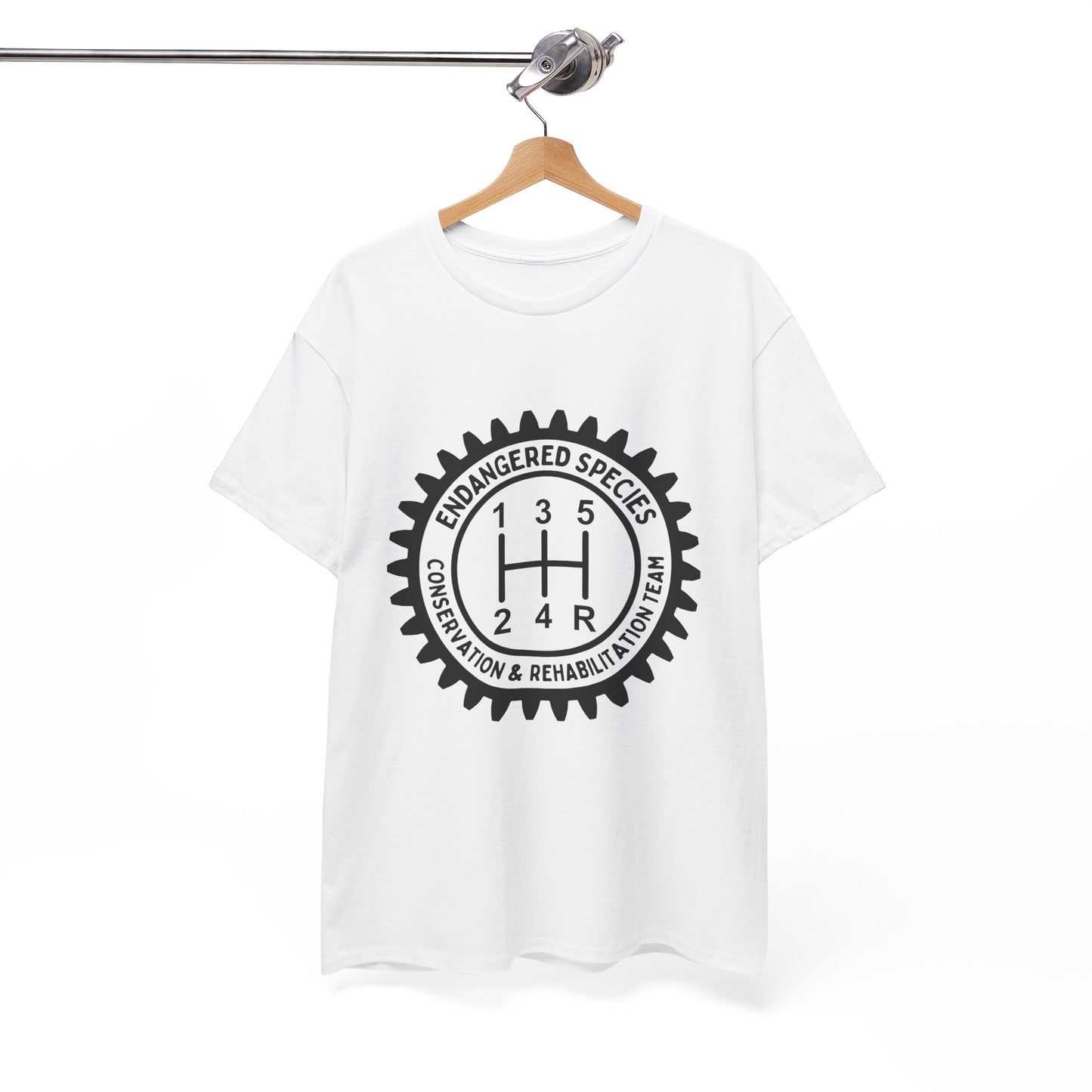 Manual Transmission Stick Shift Humor Tee - Endangered Species Conservation & Rehabilitation Team - Black Print