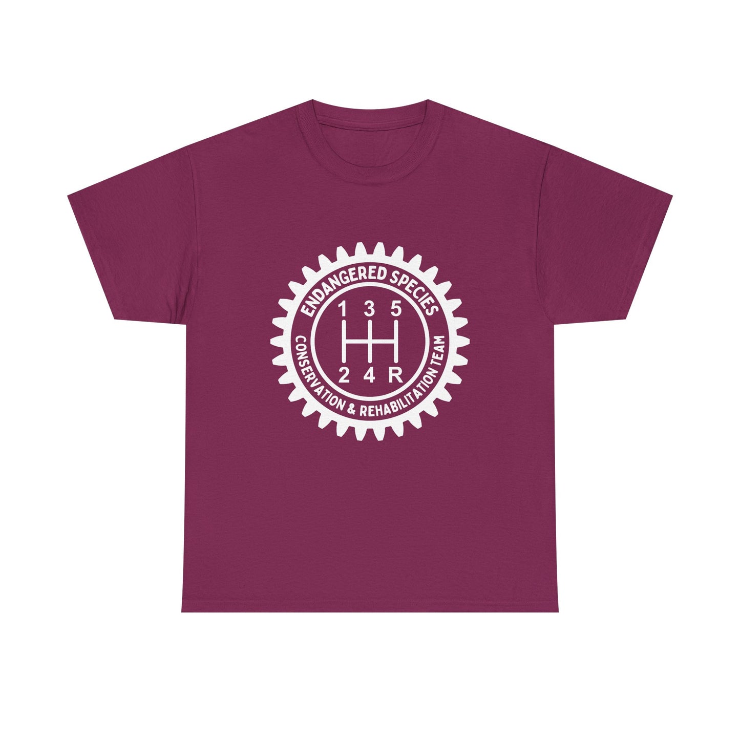 Manual Transmission Stick Shift Humor Tee Shirt - Endangered Species Conservation & Rehabilitation Team - White Print