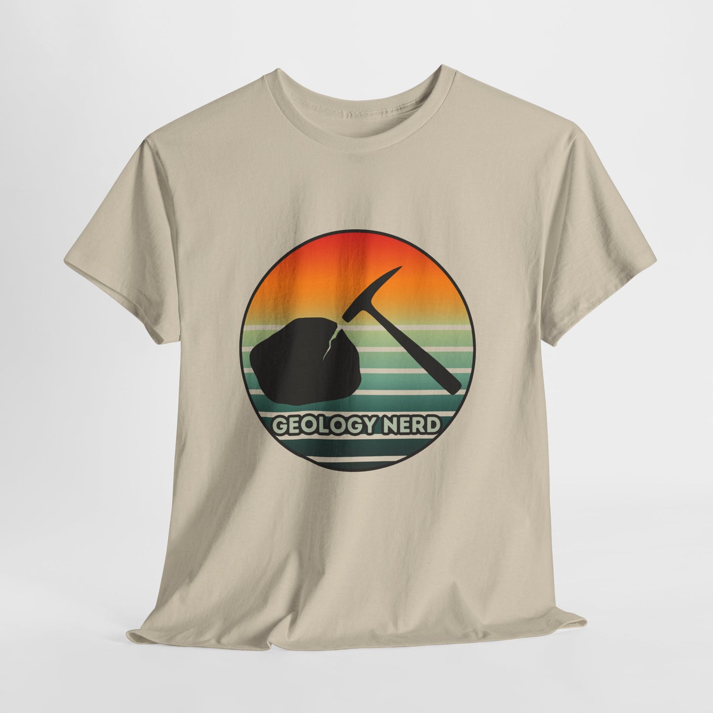 Geology Nerd Unisex Heavy Cotton Tee | Silhouette Sunset Rock Hammer | Perfect for Rock Lovers, Science Buffs, Casual Outfits, Gift for Geologists, Excursion Wear