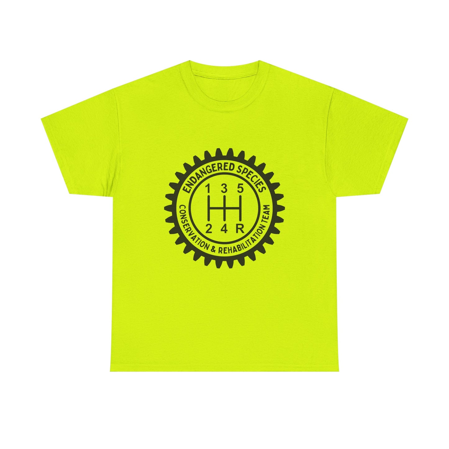 Manual Transmission Stick Shift Humor Tee - Endangered Species Conservation & Rehabilitation Team - Black Print