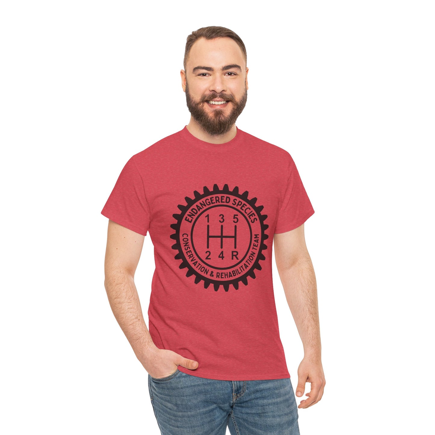 Manual Transmission Stick Shift Humor Tee - Endangered Species Conservation & Rehabilitation Team - Black Print