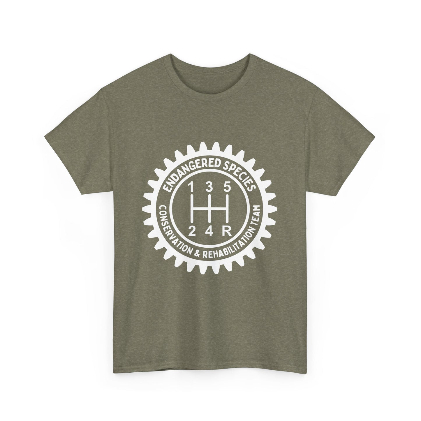 Manual Transmission Stick Shift Humor Tee Shirt - Endangered Species Conservation & Rehabilitation Team - White Print