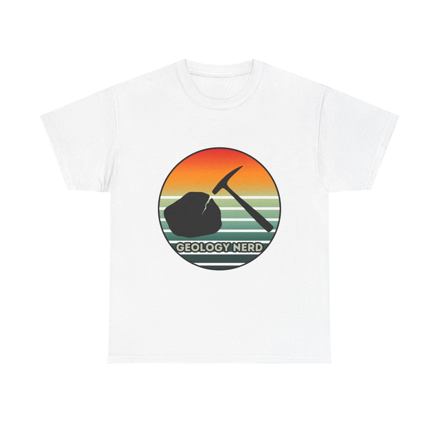 Geology Nerd Unisex Heavy Cotton Tee | Silhouette Sunset Rock Hammer | Perfect for Rock Lovers, Science Buffs, Casual Outfits, Gift for Geologists, Excursion Wear