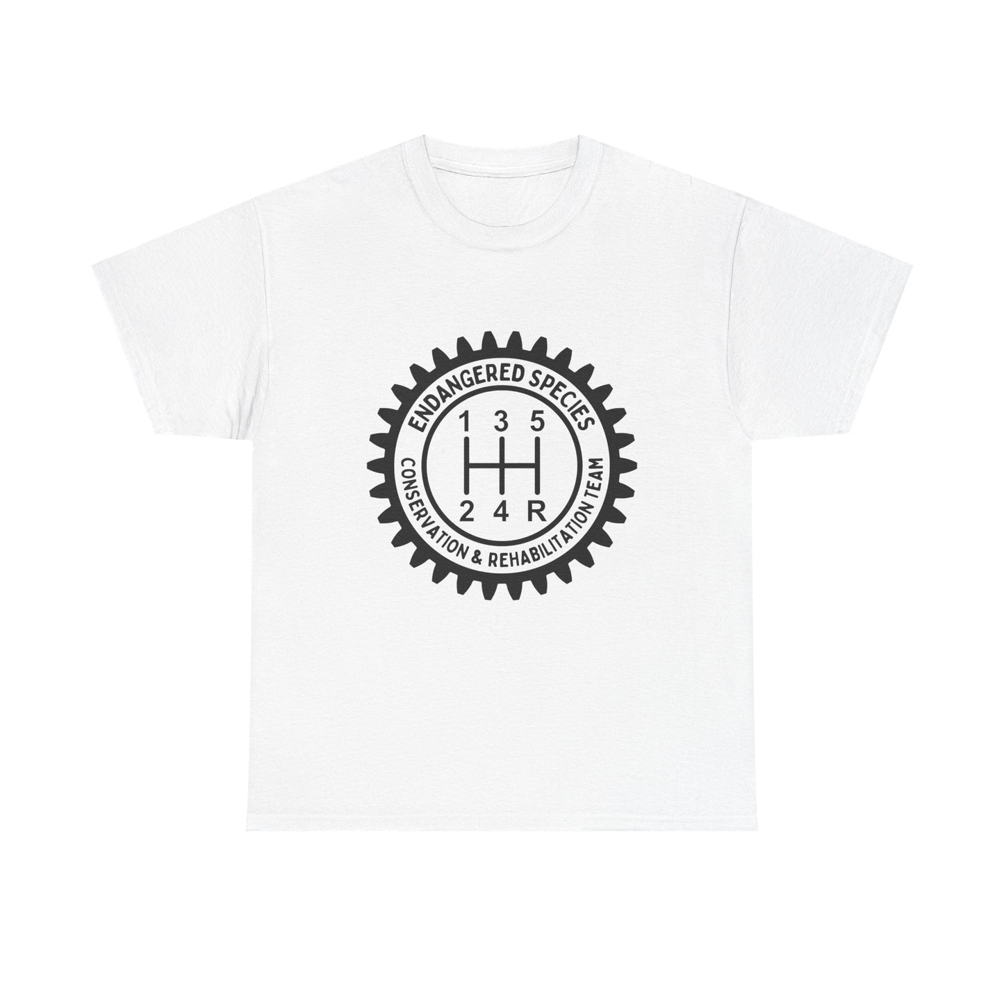 Manual Transmission Stick Shift Humor Tee - Endangered Species Conservation & Rehabilitation Team - Black Print