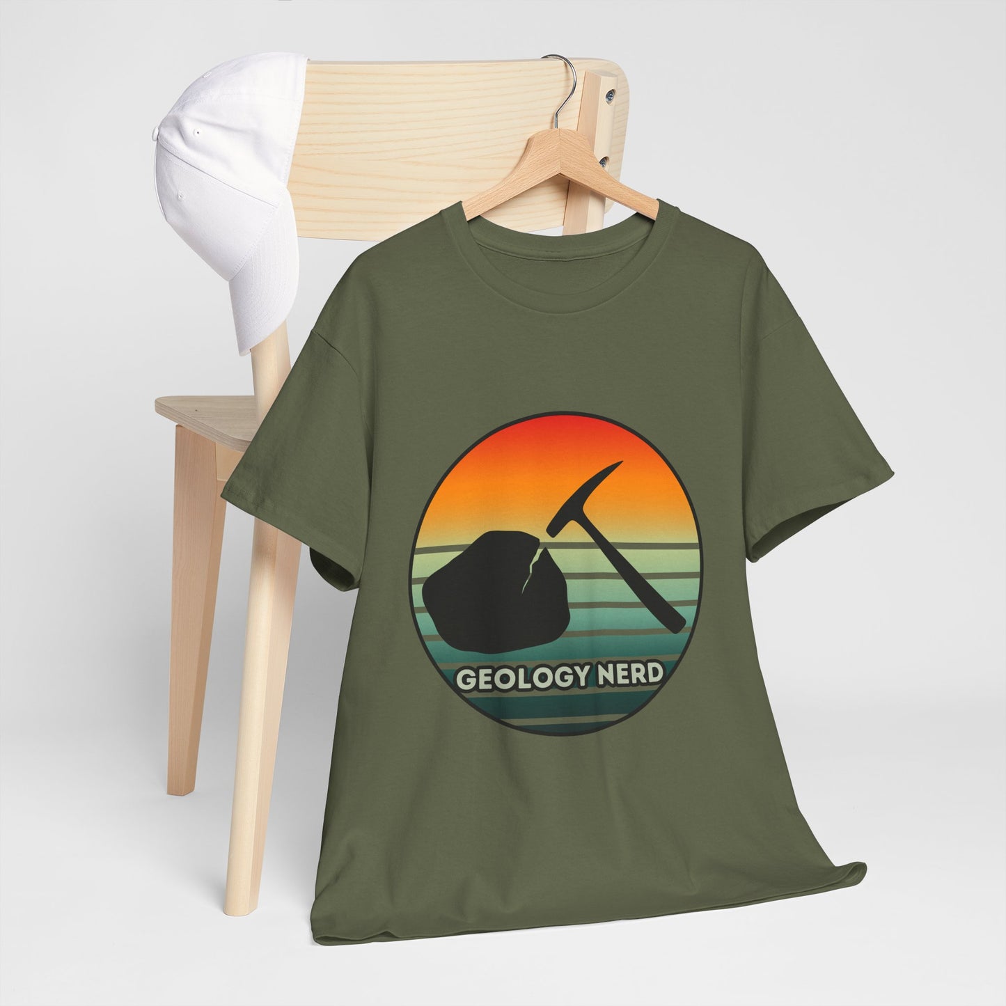 Geology Nerd Unisex Heavy Cotton Tee | Silhouette Sunset Rock Hammer | Perfect for Rock Lovers, Science Buffs, Casual Outfits, Gift for Geologists, Excursion Wear