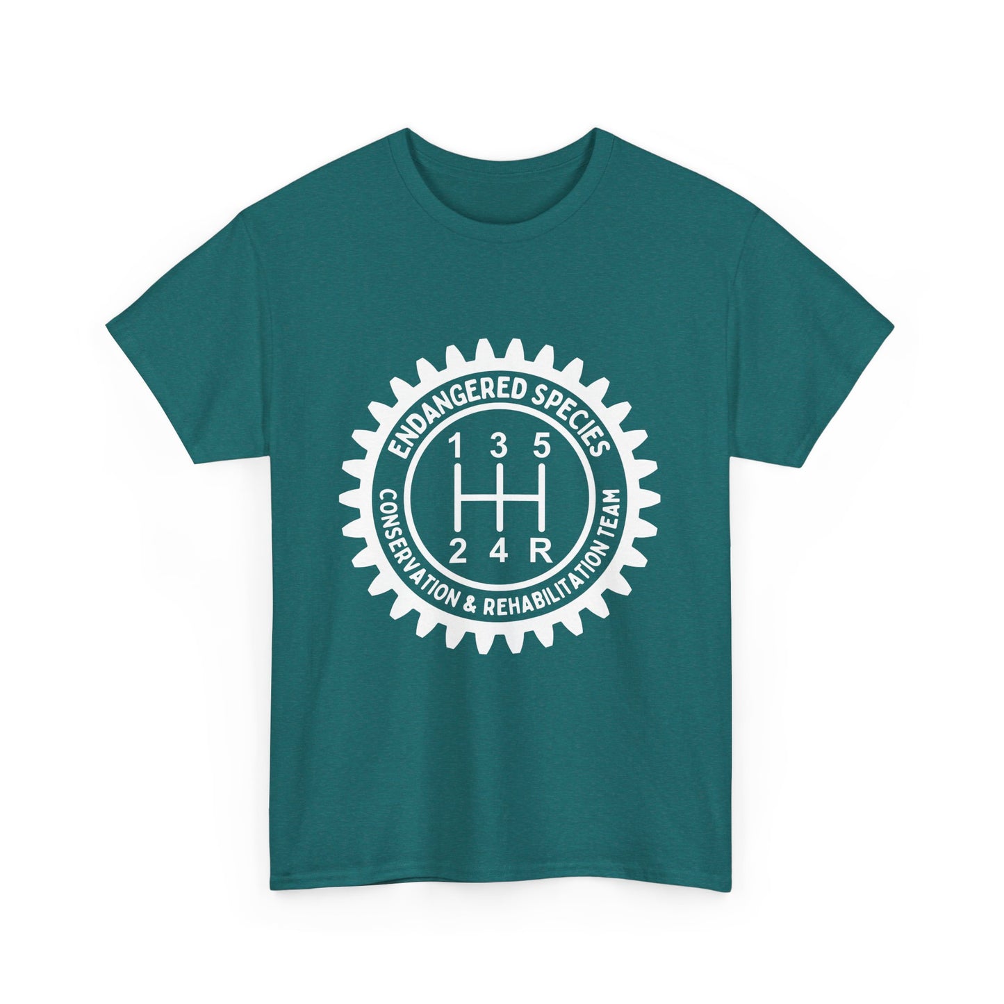 Manual Transmission Stick Shift Humor Tee Shirt - Endangered Species Conservation & Rehabilitation Team - White Print
