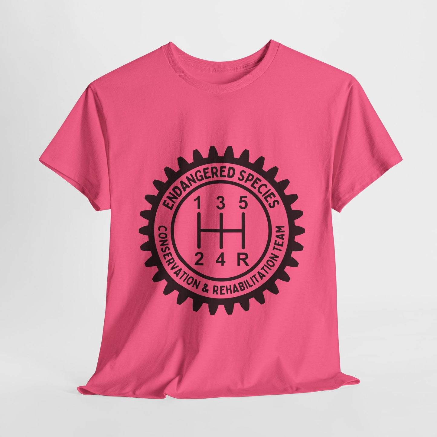 Manual Transmission Stick Shift Humor Tee - Endangered Species Conservation & Rehabilitation Team - Black Print
