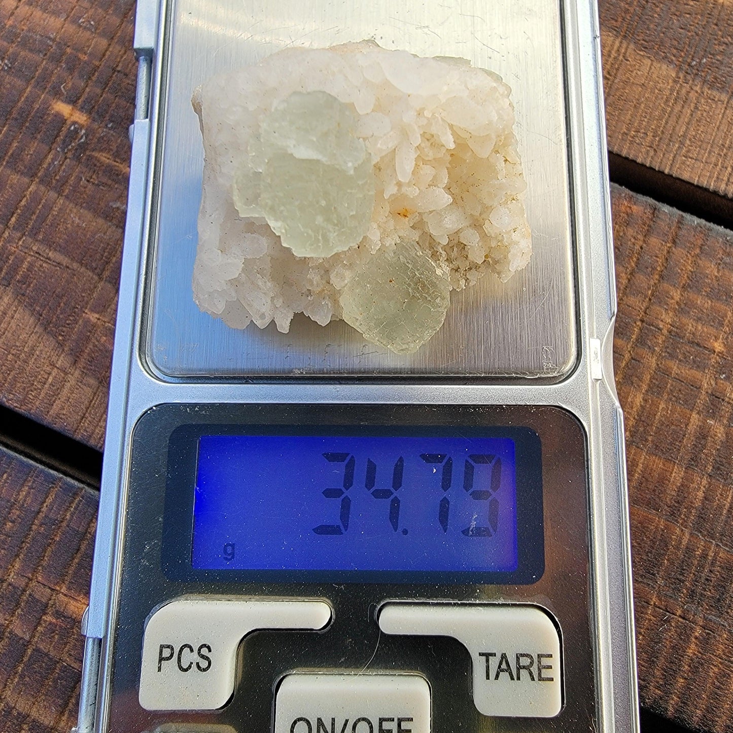 Rare Cubo-Octahedral Fluorite Crystals on Quartz – 34.79g - 3 Clowns Pocket, Arizona – Translucent Green Fluorescent Mineral
