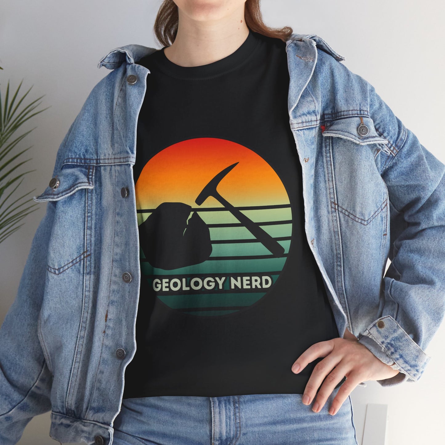 Geology Nerd Unisex Heavy Cotton Tee | Silhouette Sunset Rock Hammer | Perfect for Rock Lovers, Science Buffs, Casual Outfits, Gift for Geologists, Excursion Wear
