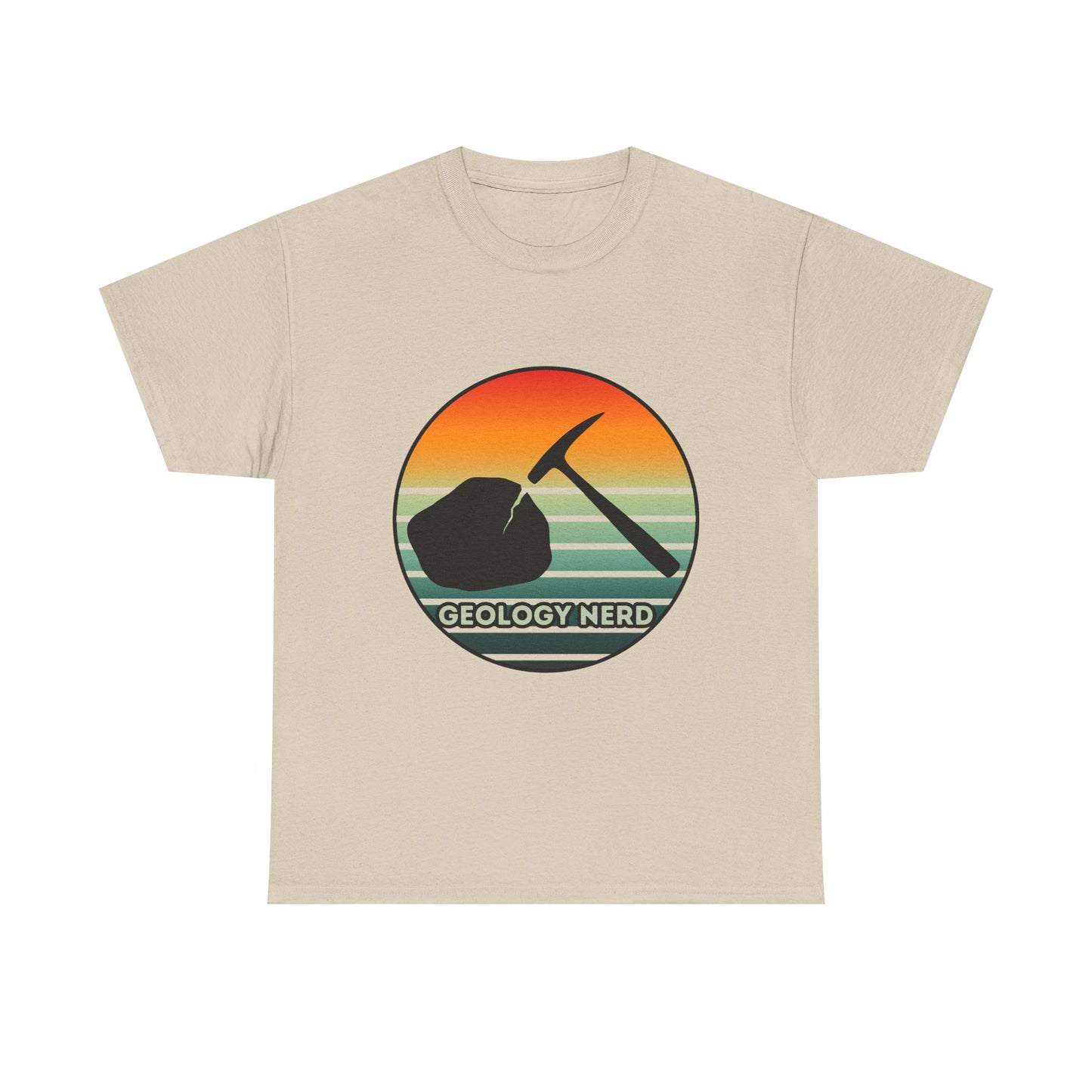 Geology Nerd Unisex Heavy Cotton Tee | Silhouette Sunset Rock Hammer | Perfect for Rock Lovers, Science Buffs, Casual Outfits, Gift for Geologists, Excursion Wear