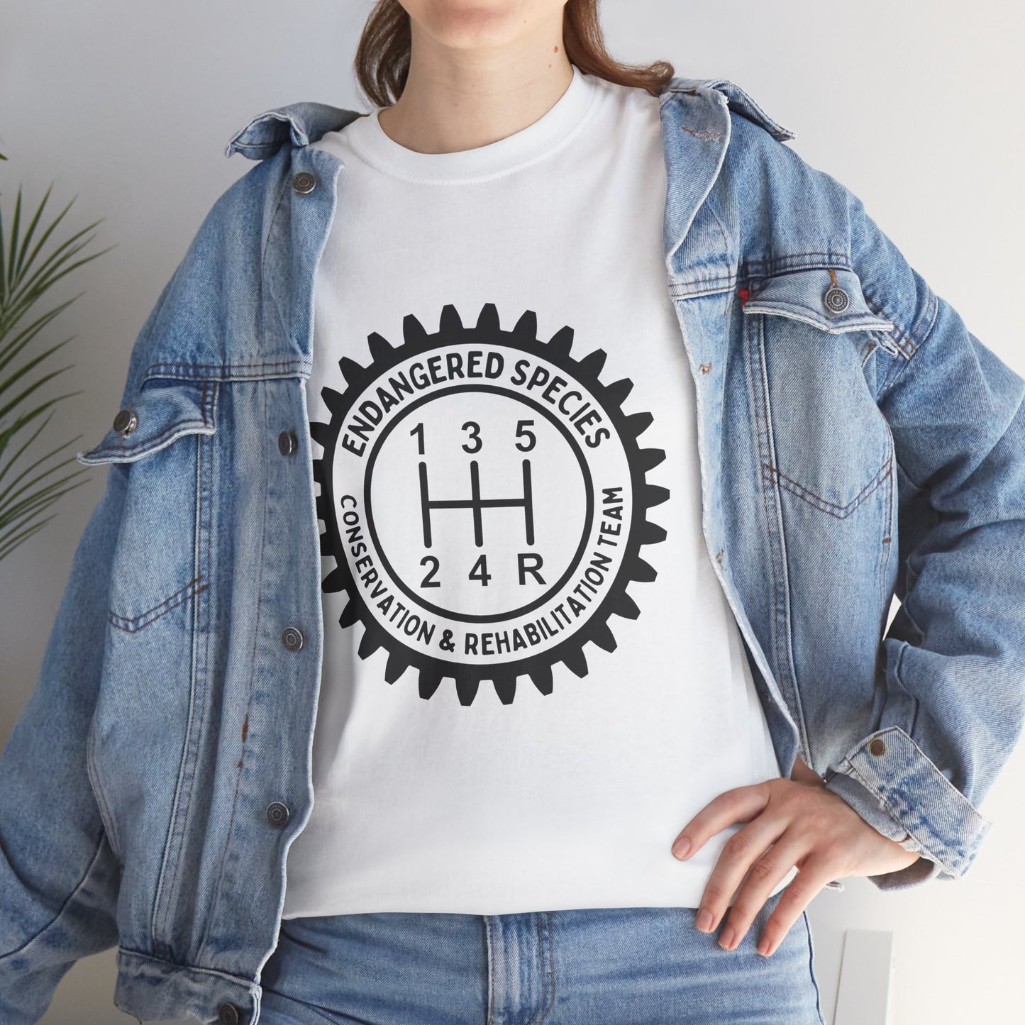 Manual Transmission Stick Shift Humor Tee - Endangered Species Conservation & Rehabilitation Team - Black Print