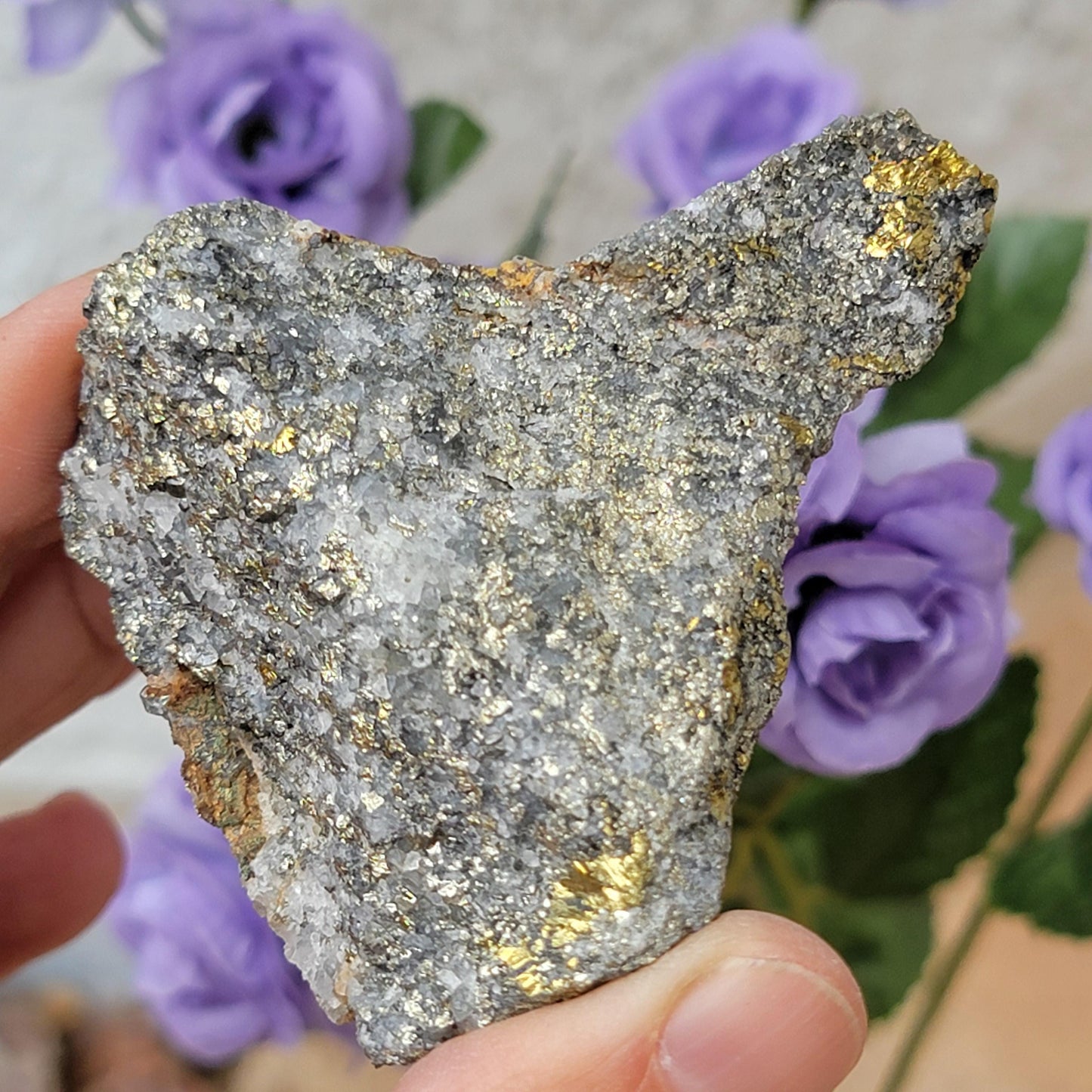 Rough Pyrite Copper Ore Rock Specimen from Morocco 147.68g, with Quartz and Green Oxidation Mineral