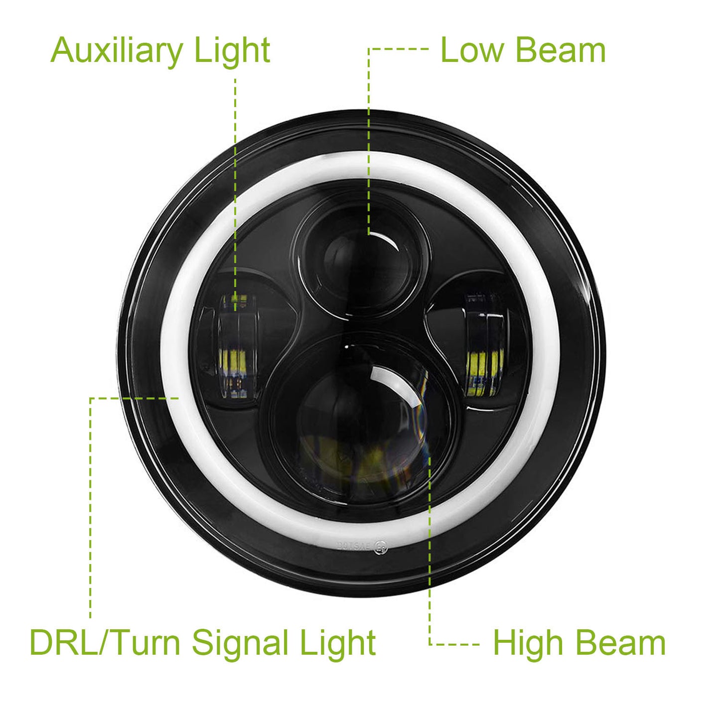 7" LED Headlights with Halo Rings Set of 2  Fits Jeep Wrangler TJ, JK, CJ | Plug & Play with H4 to H13 Adapters